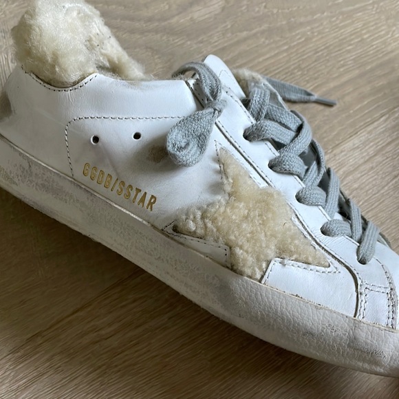 Golden Goose White Shearling Sneakers with Shearling Star. Size 36. - Picture 9 of 10